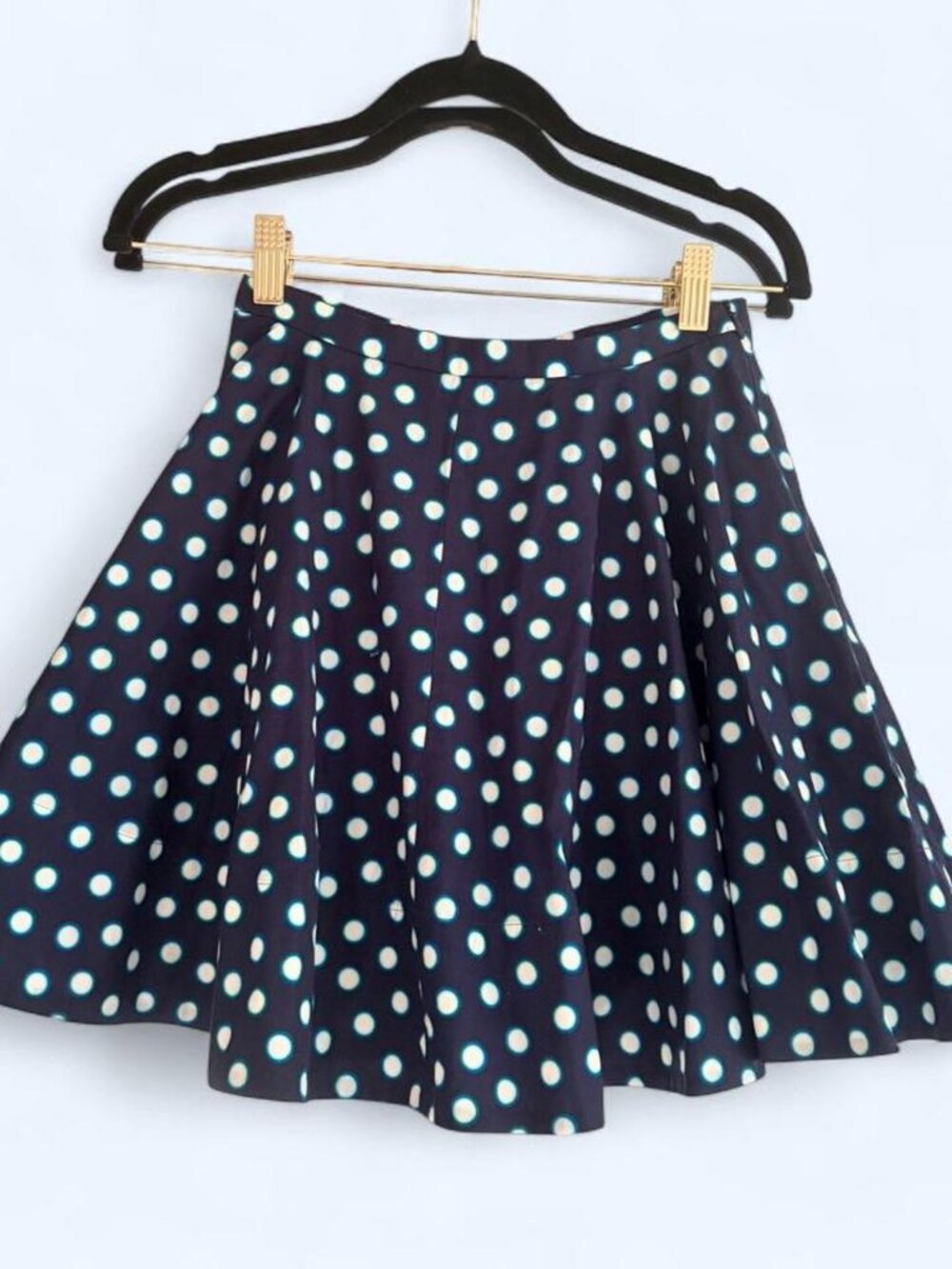 Miu Miu SS2010 navy and white polka dot high-waisted mini skirt, 100% cotton, si